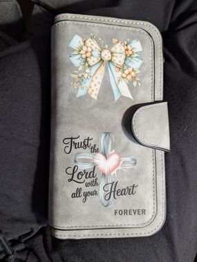 Source Unknown Gray Wallet with Pastel Bow and Heart Design